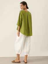 Load image into Gallery viewer, 100% Linen Round Neck Asymmetrical Hem Top BRIANNA
