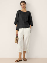 Load image into Gallery viewer, 100% Linen Round Neck Asymmetrical Hem Top BRIANNA
