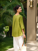 Load image into Gallery viewer, 100% Linen Round Neck Asymmetrical Hem Top BRIANNA
