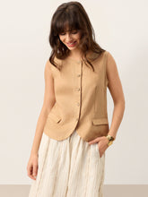Load image into Gallery viewer, 100% Linen Cinch-Back Sleeveless Tailored Vest BRONWYN
