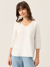 Load image into Gallery viewer, 100% Linen Scoop Neck Slit Back Pullover Top FELICIA
