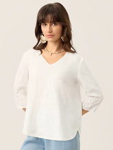 Load image into Gallery viewer, 100% Linen Scoop Neck Slit Back Pullover Top FELICIA
