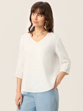 Load image into Gallery viewer, 100% Linen Scoop Neck Slit Back Pullover Top FELICIA
