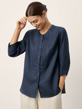 Load image into Gallery viewer, 100% Linen Sculpted Accordion Pleat Crew Neck Shirt RANA

