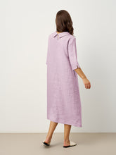 Load image into Gallery viewer, 100% Linen Rolled Collar Asymmetric Button Maxi Dress ELARAINE
