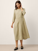 Load image into Gallery viewer, 100% Linen Shirred Waistline Patch Pocket Maxi Dress MARCELLA
