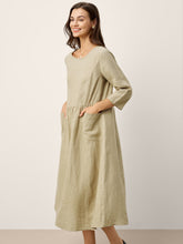 Load image into Gallery viewer, 100% Linen Shirred Waistline Patch Pocket Maxi Dress MARCELLA

