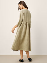 Load image into Gallery viewer, 100% Linen Shirred Waistline Patch Pocket Maxi Dress MARCELLA

