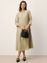 Load image into Gallery viewer, 100% Linen Shirred Waistline Patch Pocket Maxi Dress MARCELLA
