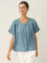 Load image into Gallery viewer, 100% Linen Short Sleeve Crew Neck Shirt FINA
