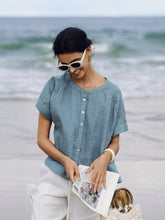 Load image into Gallery viewer, 100% Linen Short Sleeve Crew Neck Shirt FINA
