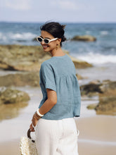 Load image into Gallery viewer, 100% Linen Short Sleeve Crew Neck Shirt FINA
