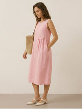 Load image into Gallery viewer, 100% Linen Sleeveless Accordion Pleat Midi Dress TINA
