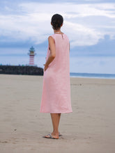 Load image into Gallery viewer, 100% Linen Sleeveless Accordion Pleat Midi Dress TINA
