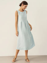 Load image into Gallery viewer, 100% Linen Sleeveless Shoulder Button Midi Dress FREYA
