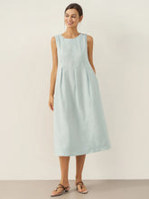 Load image into Gallery viewer, 100% Linen Sleeveless Shoulder Button Midi Dress FREYA
