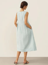 Load image into Gallery viewer, 100% Linen Sleeveless Shoulder Button Midi Dress FREYA
