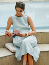 Load image into Gallery viewer, 100% Linen Sleeveless Shoulder Button Midi Dress FREYA
