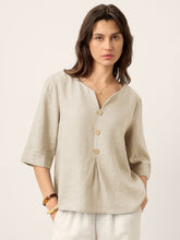 Load image into Gallery viewer, 100% Linen Split Neck Inverted Pleat Top TABITHA
