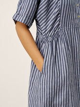 Load image into Gallery viewer, 100% Linen Striped Buttoned Front Short Sleeve Midi Shirt Dress CASSANDRA
