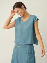 Load image into Gallery viewer, 100% Linen V-Neck Cap Sleeve Crop Top FRESSA
