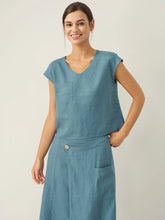 Load image into Gallery viewer, 100% Linen V-Neck Cap Sleeve Crop Top FRESSA
