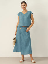 Load image into Gallery viewer, 100% Linen V-Neck Cap Sleeve Crop Top FRESSA

