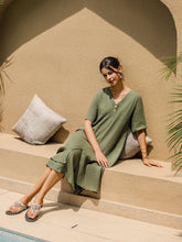 Load image into Gallery viewer, 100% Linen V-Neck Double-Layer Midi Dress JAYDA
