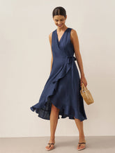 Load image into Gallery viewer, 100% Linen V-Neck One-Piece Ruffle Hem Maxi Dress MAYA
