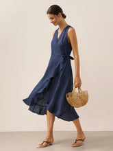 Load image into Gallery viewer, 100% Linen V-Neck One-Piece Ruffle Hem Maxi Dress MAYA
