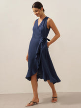 Load image into Gallery viewer, 100% Linen V-Neck One-Piece Ruffle Hem Maxi Dress MAYA
