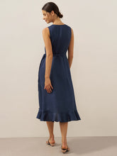 Load image into Gallery viewer, 100% Linen V-Neck One-Piece Ruffle Hem Maxi Dress MAYA
