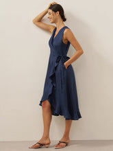 Load image into Gallery viewer, 100% Linen V-Neck One-Piece Ruffle Hem Maxi Dress MAYA
