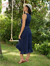 Load image into Gallery viewer, 100% Linen V-Neck One-Piece Ruffle Hem Maxi Dress MAYA
