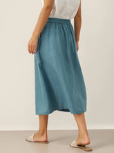 Load image into Gallery viewer, 100% Linen Elastic Waist Angled Wrap Skirt FRESSA
