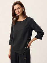 Load image into Gallery viewer, 100% Linen Asymmetric-Hem Button-Trim Top NYLA
