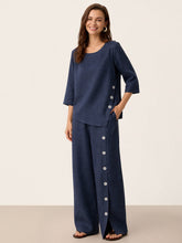 Load image into Gallery viewer, 100% Linen Asymmetric-Hem Button-Trim Top NYLA
