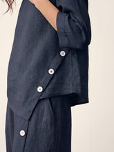 Load image into Gallery viewer, 100% Linen Asymmetric-Hem Button-Trim Top NYLA
