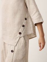 Load image into Gallery viewer, 100% Linen Asymmetric-Hem Button-Trim Top NYLA

