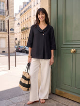 Load image into Gallery viewer, 100% Linen Asymmetric Collar Inverted Pleat Top OTTILIE
