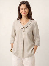 Load image into Gallery viewer, 100% Linen Asymmetric Collar Inverted Pleat Top OTTILIE
