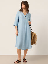 Load image into Gallery viewer, 100% Linen Asymmetric Shawl Collar A-Line Midi Dress WINIFRED
