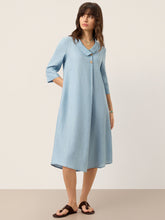Load image into Gallery viewer, 100% Linen Asymmetric Shawl Collar A-Line Midi Dress WINIFRED
