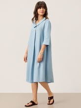 Load image into Gallery viewer, 100% Linen Asymmetric Shawl Collar A-Line Midi Dress WINIFRED
