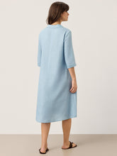 Load image into Gallery viewer, 100% Linen Asymmetric Shawl Collar A-Line Midi Dress WINIFRED
