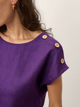 Load image into Gallery viewer, 100% Linen Round Neck Button Detail Top ISABELLE
