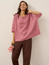 Load image into Gallery viewer, 100% Linen Boatneck 3/4 Length Sleeve Top AURORA
