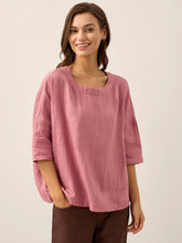 Load image into Gallery viewer, 100% Linen Boatneck 3/4 Length Sleeve Top AURORA
