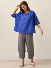Load image into Gallery viewer, 100% Linen Boatneck 3/4 Length Sleeve Top AURORA
