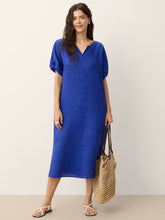 Load image into Gallery viewer, 100% Linen Bow-Tie Cuff Split-Hem Midi Dress JESSAMINE
